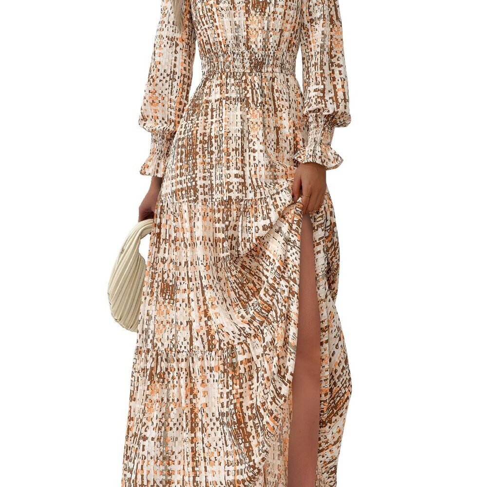 Floral Maxi Dress Long Sleeve V Neck A Line Boho Chic Fall Party Wear - Picture 1 of 8